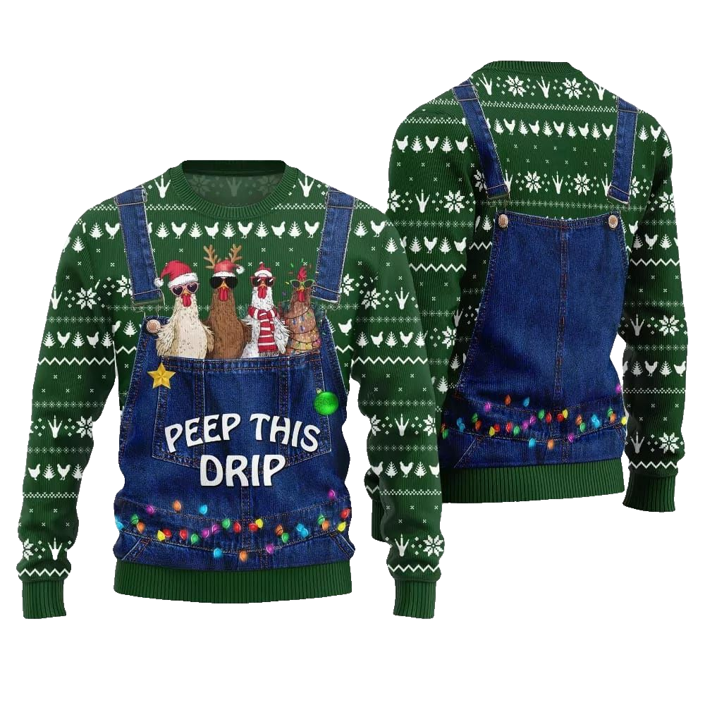 2026 Christmas Chicken Peep This Drip Ugly Christmas Sweater - Moonbestprint