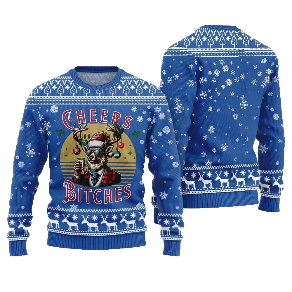 2026 Christmas Cheer Reindeer Bitches Ugly Christmas Sweater - Moonbestprint
