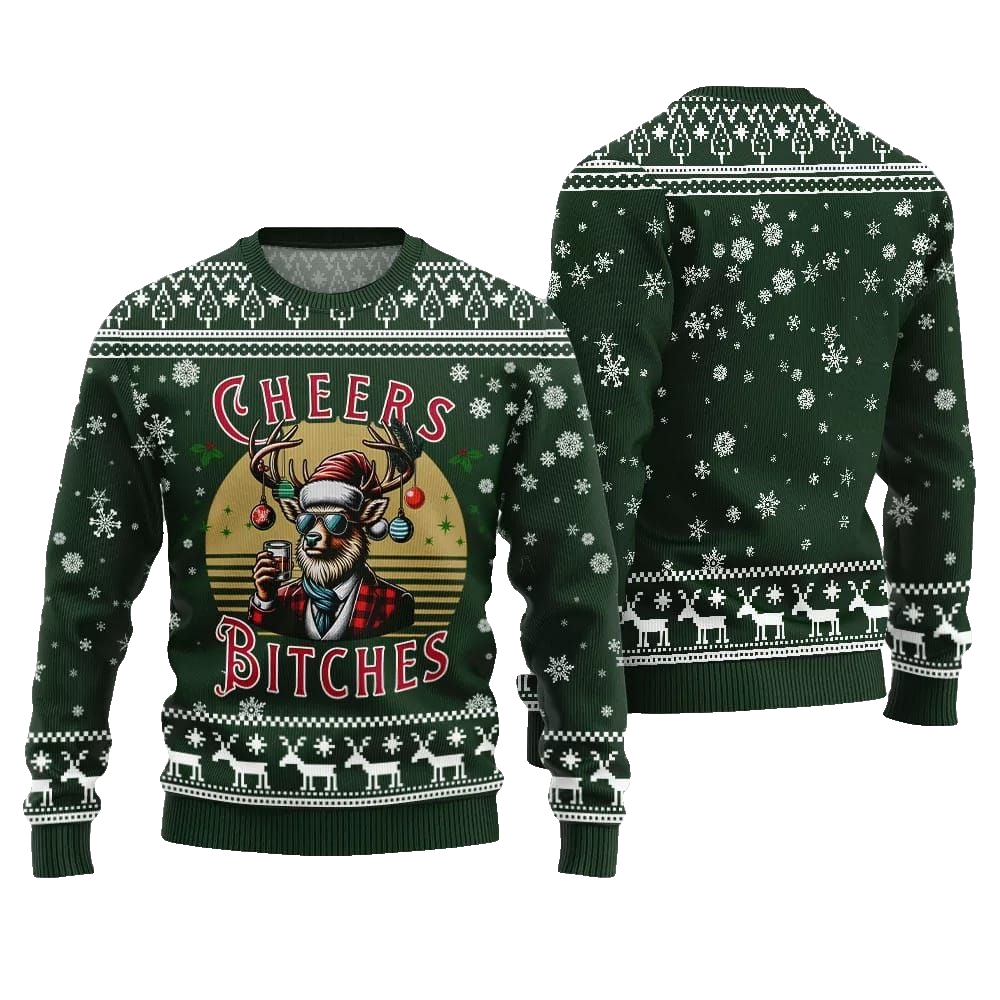 2026 Christmas Cheer Reindeer Bitches Ugly Christmas Sweater - Moonbestprint