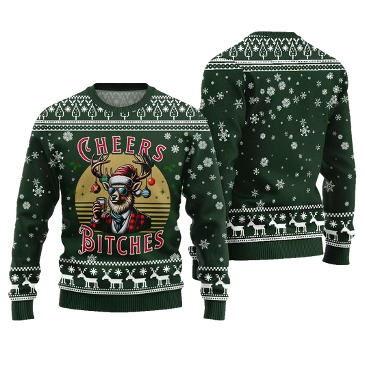 2026 Christmas Cheer Reindeer Bitches Ugly Christmas Sweater - Moonbestprint
