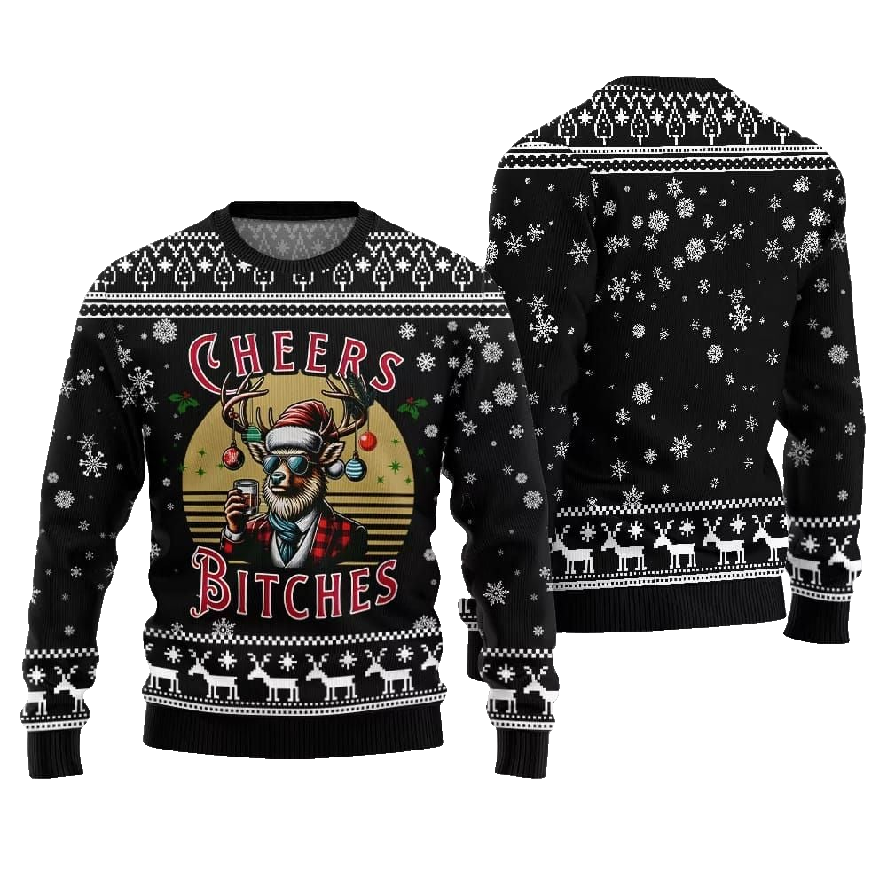 2026 Christmas Cheer Reindeer Bitches Ugly Christmas Sweater - Moonbestprint