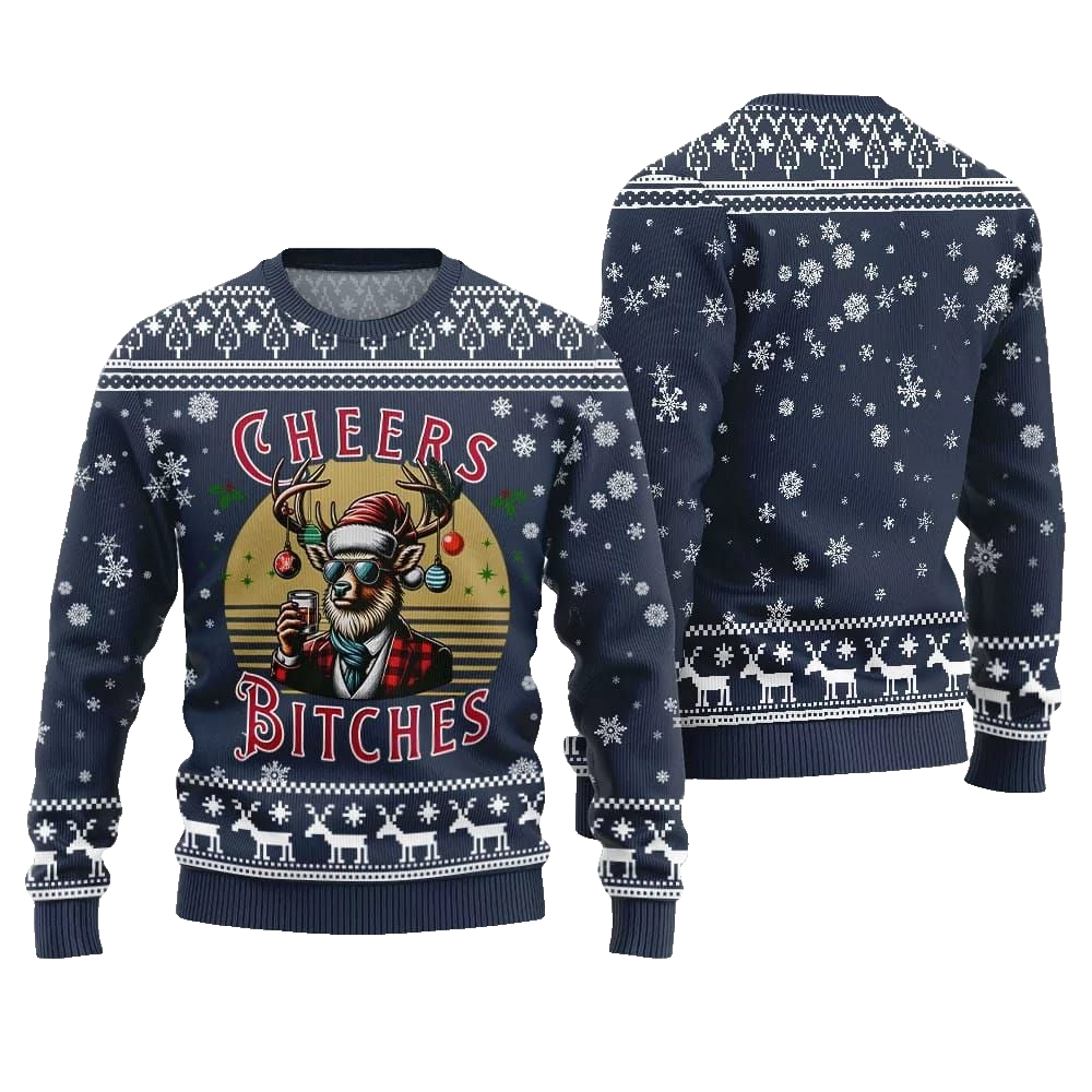 2026 Christmas Cheer Reindeer Bitches Ugly Christmas Sweater - Moonbestprint