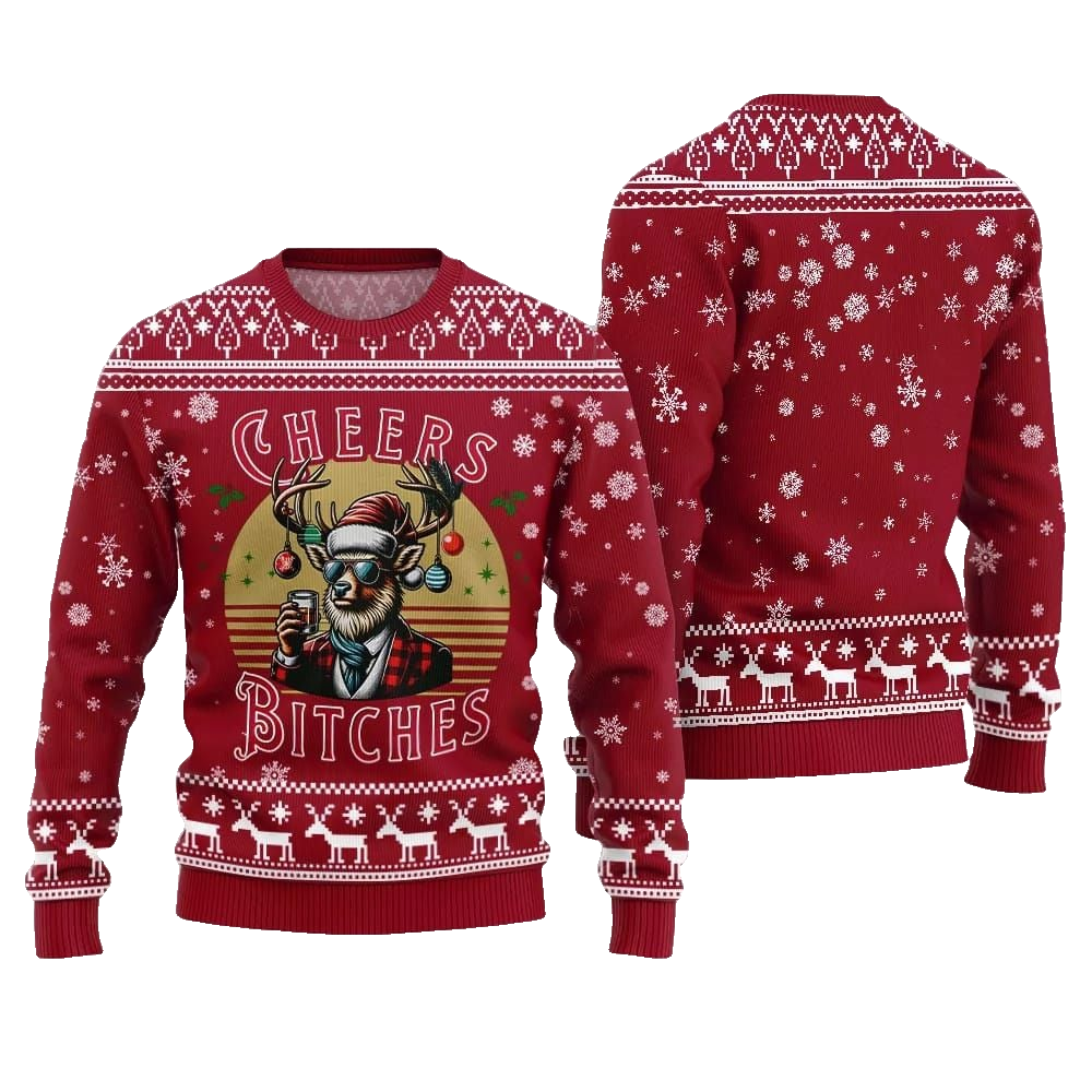 2026 Christmas Cheer Reindeer Bitches Ugly Christmas Sweater - Moonbestprint