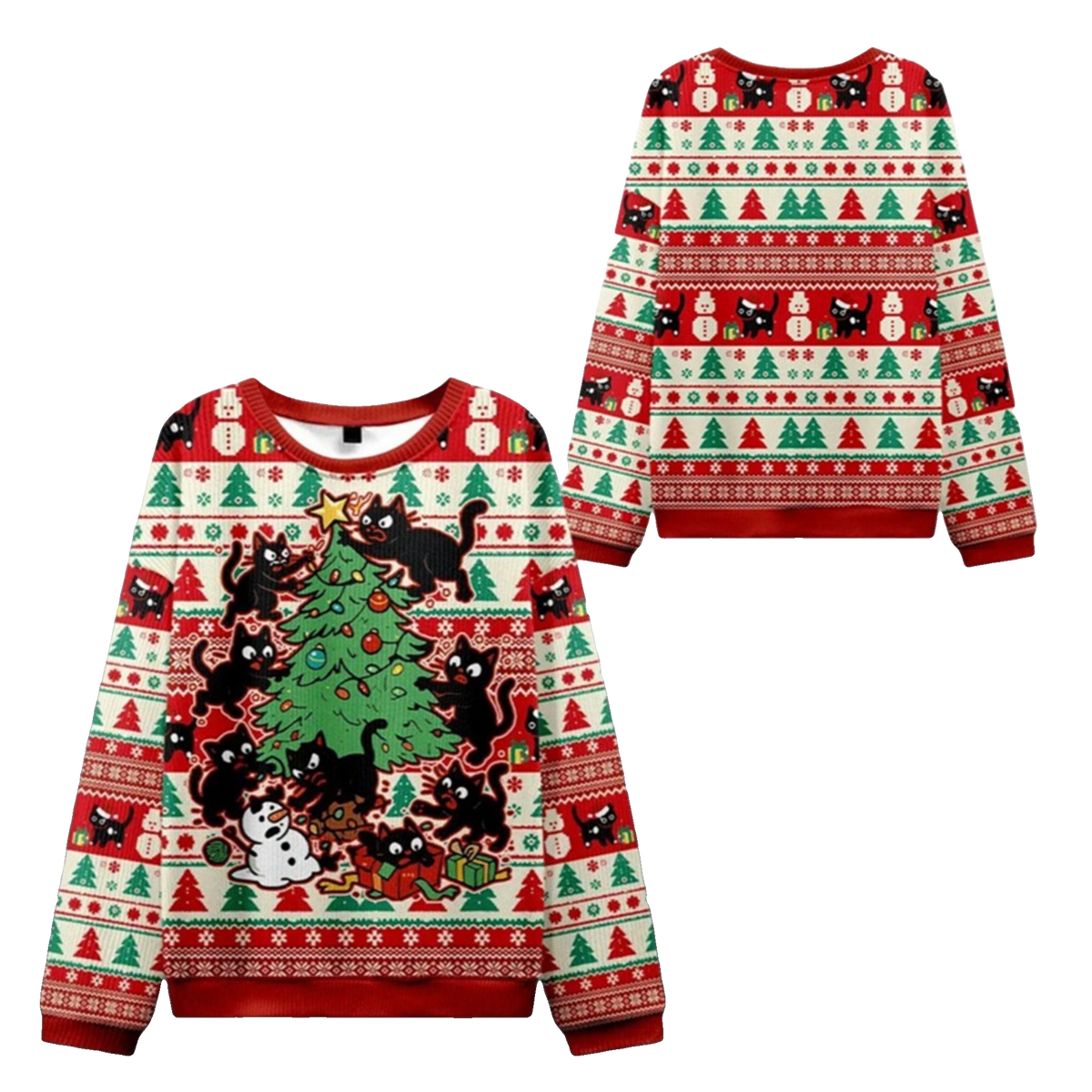 2026 Christmas Cats Destroying Christmas Tree Ugly Sweater - Moonbestprint