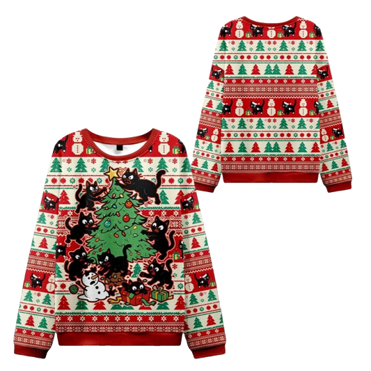 2026 Christmas Cats Destroying Christmas Tree Ugly Sweater - Moonbestprint
