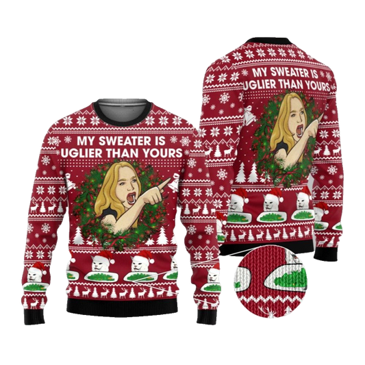 2026 Christmas Cat Woman My Sweater Is Uglier Than Yours Ugly Sweater - Moonbestprint