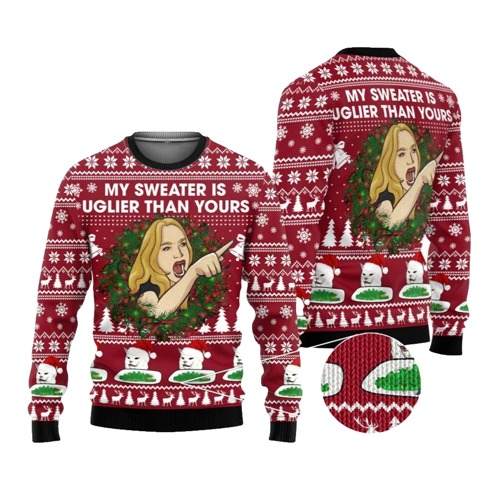 2026 Christmas Cat Woman My Sweater Is Uglier Than Yours Ugly Sweater - Moonbestprint