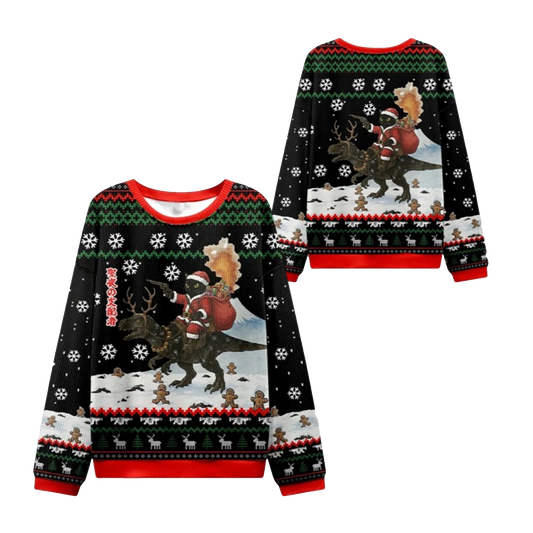 2026 Christmas Cat Riding A Dinosaur Ugly Sweater - Moonbestprint