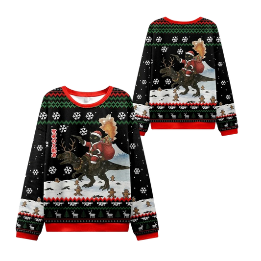 2026 Christmas Cat Riding A Dinosaur Ugly Sweater - Moonbestprint
