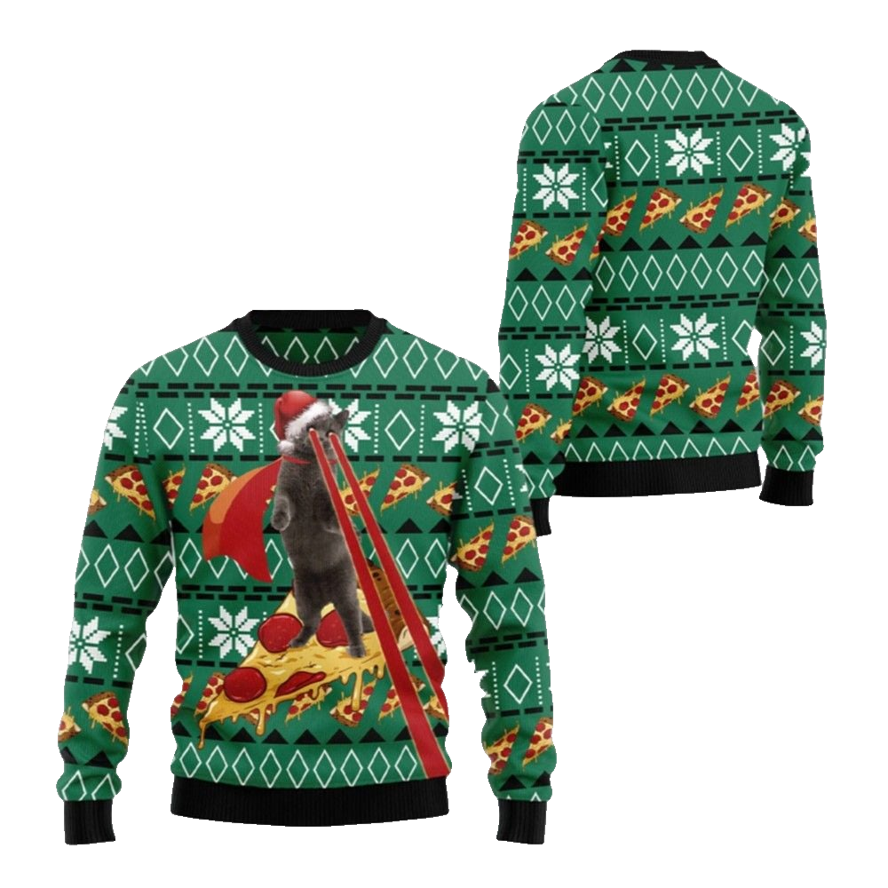 2026 Christmas Cat Pizza Ugly Christmas Sweater - Moonbestprint