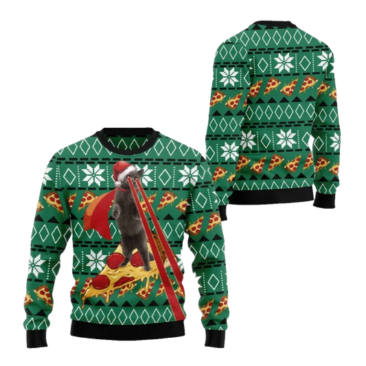 2026 Christmas Cat Pizza Ugly Christmas Sweater - Moonbestprint