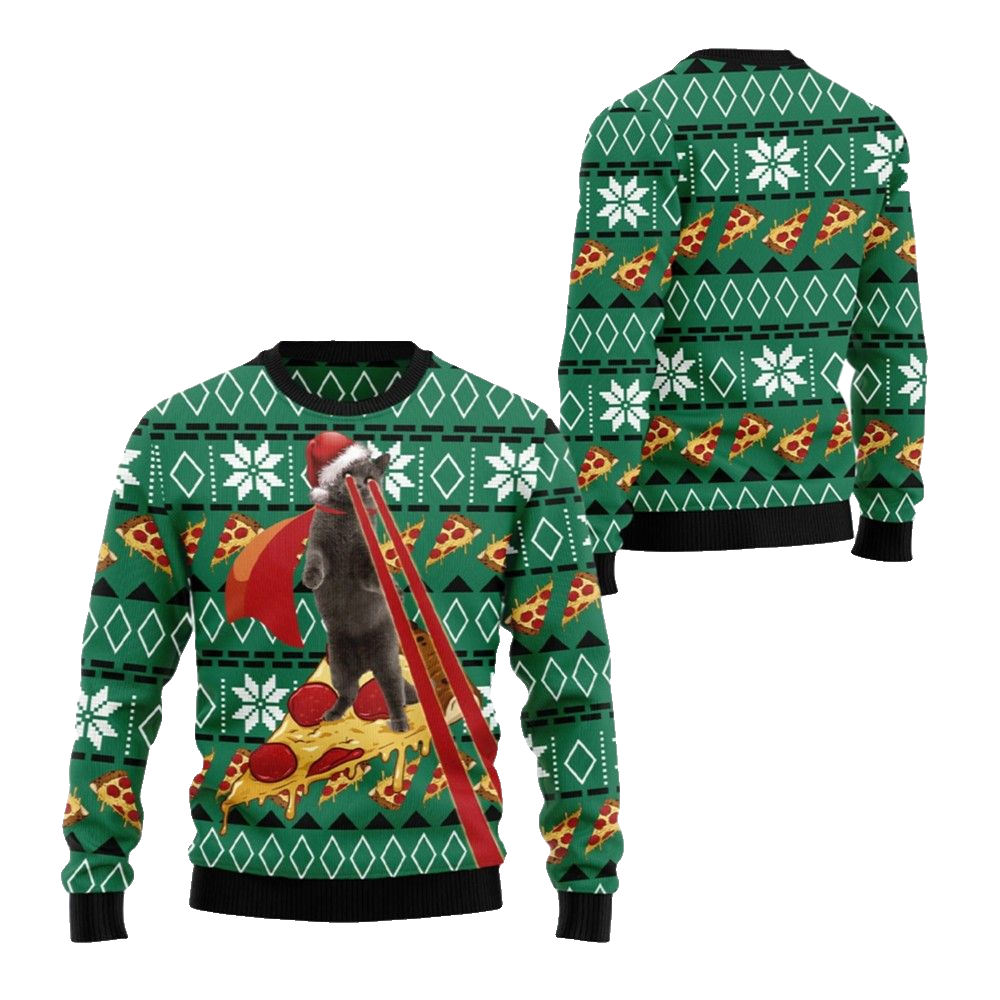 2026 Christmas Cat Pizza Ugly Christmas Sweater - Moonbestprint