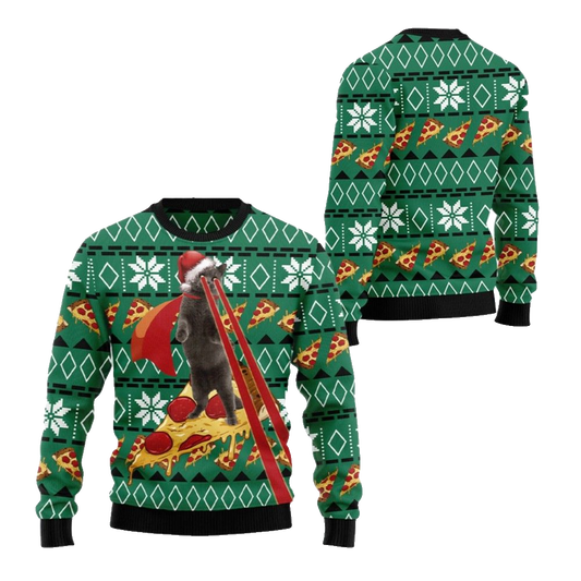 2026 Christmas Cat Pizza Ugly Christmas Sweater - Moonbestprint