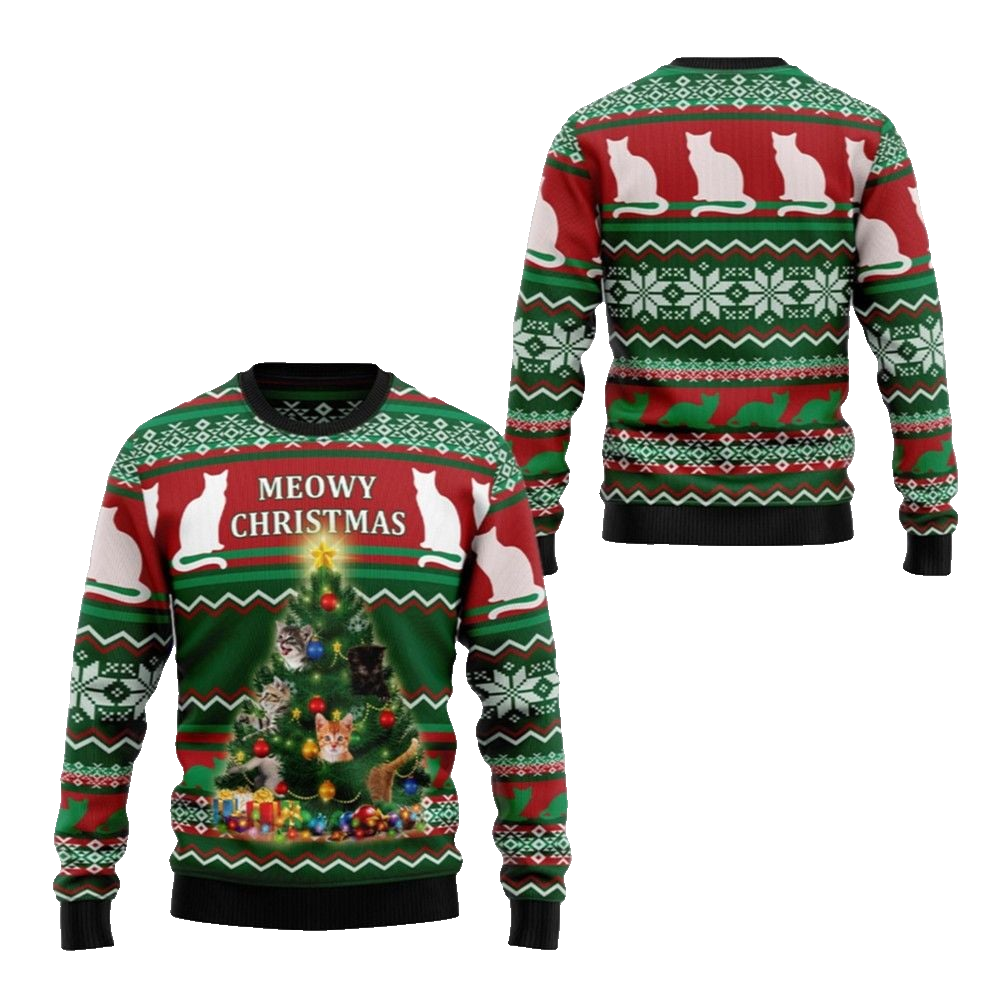 2026 Christmas Cat Meowy Christmas Ugly Christmas Sweater - Moonbestprint