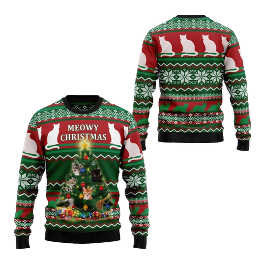 2026 Christmas Cat Meowy Christmas Ugly Christmas Sweater - Moonbestprint