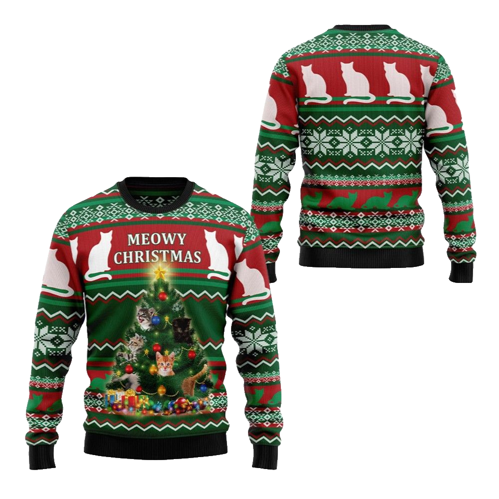 2026 Christmas Cat Meowy Christmas Ugly Christmas Sweater - Moonbestprint