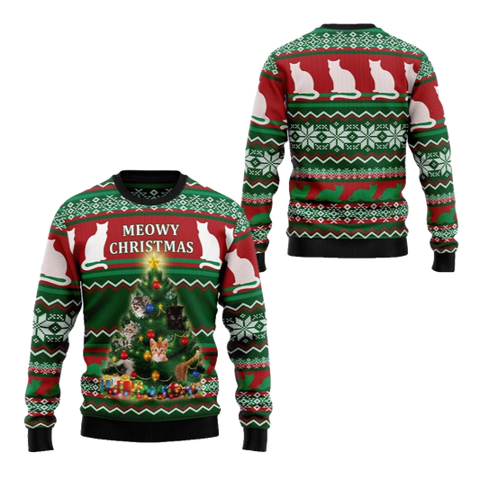 2026 Christmas Cat Meowy Christmas Ugly Christmas Sweater - Moonbestprint
