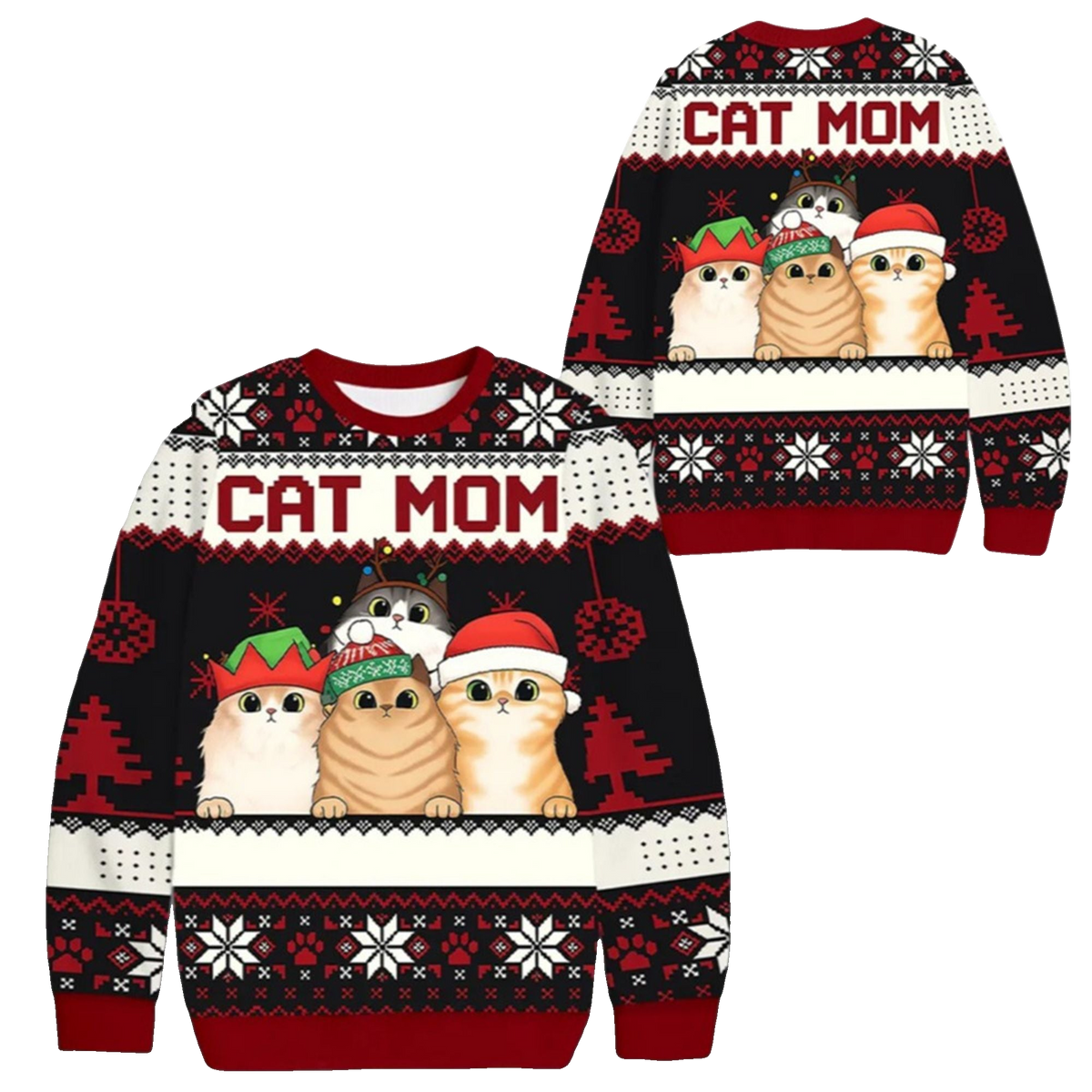 2026 Christmas Cat Mom Cat Dad Ugly Sweater - Moonbestprint