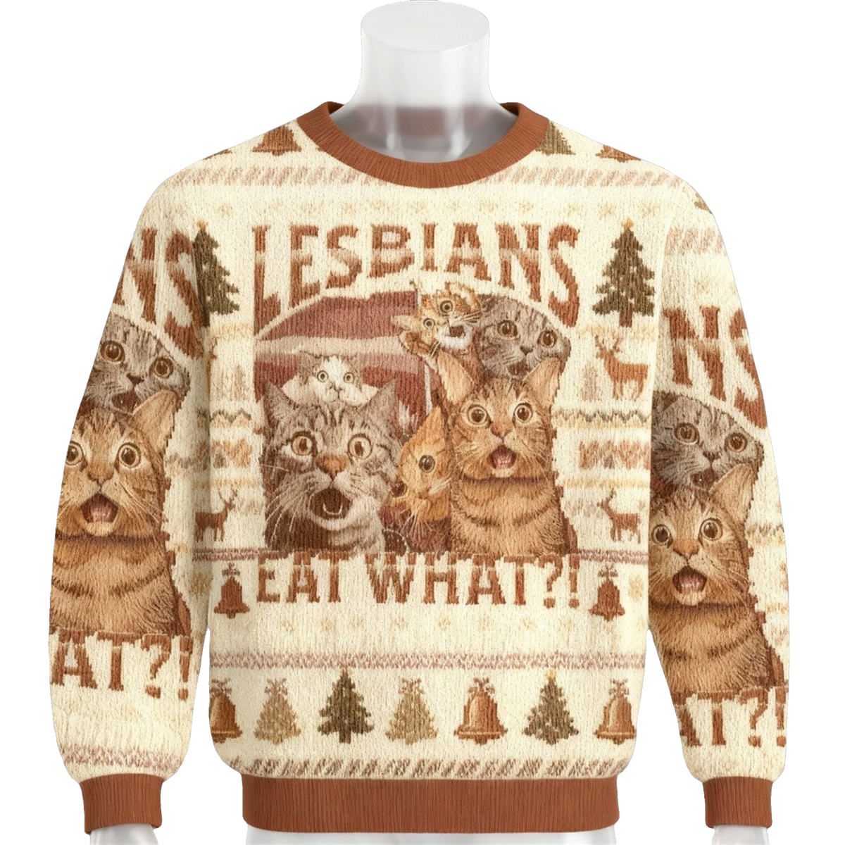 2026 Christmas Cat Lesbians Eat What Ugly Sweater - Moonbestprint