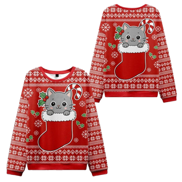 2026 Christmas Cat In The Sock Ugly Sweater - Moonbestprint