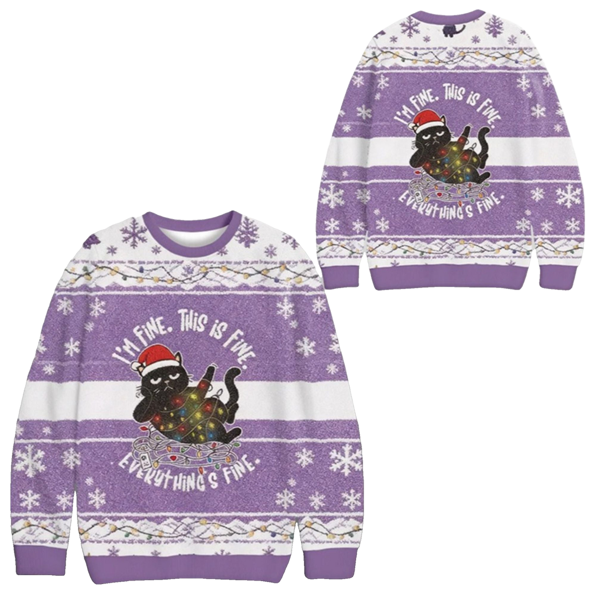 2026 Christmas Cat Im Fine Meme Ugly Sweater - Moonbestprint