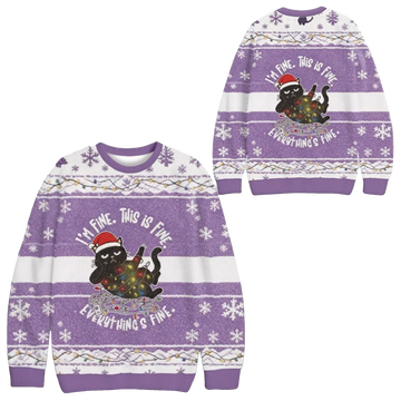 2026 Christmas Cat Im Fine Meme Ugly Sweater - Moonbestprint