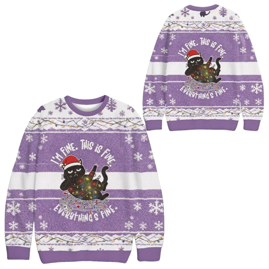 2026 Christmas Cat Im Fine Meme Ugly Sweater - Moonbestprint