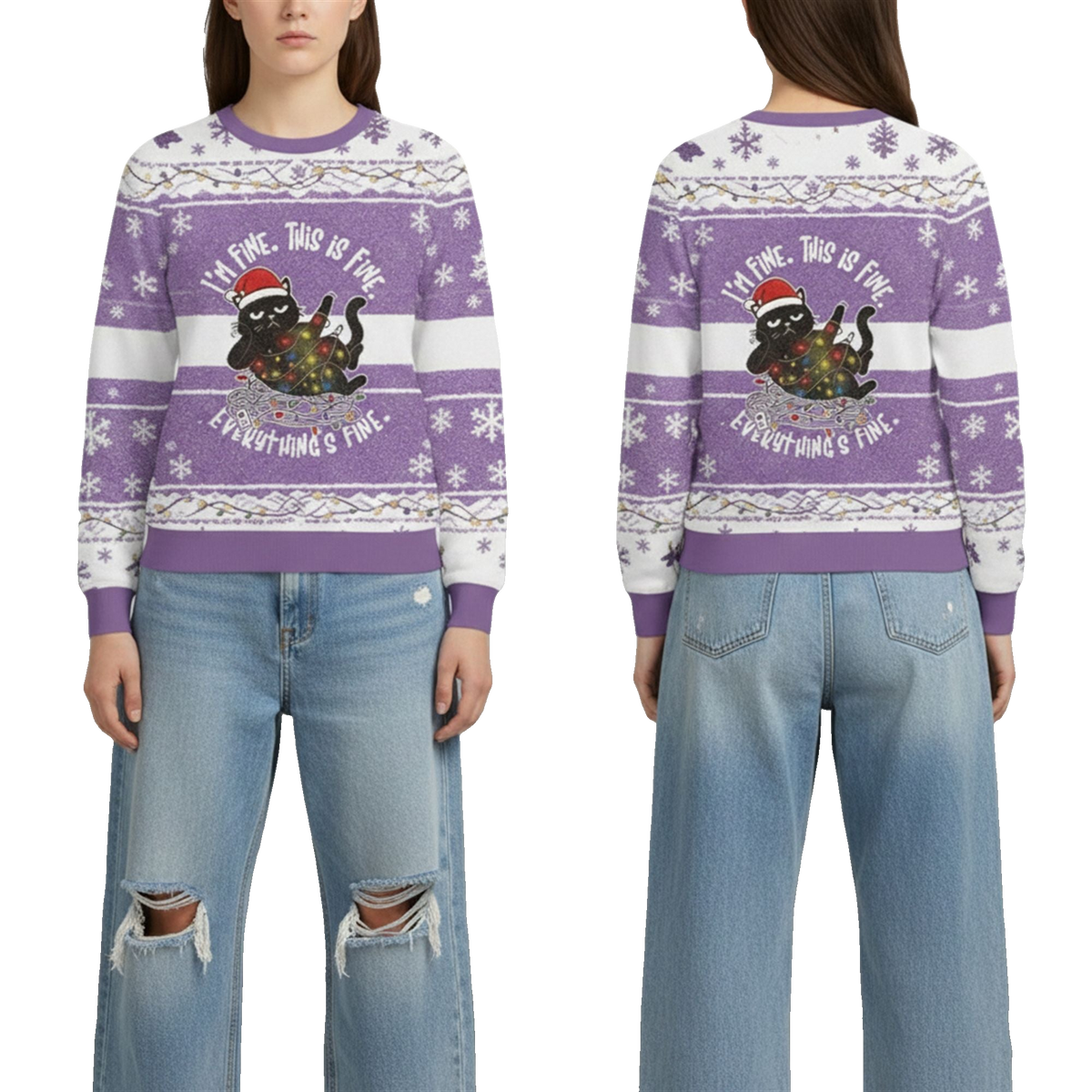 2026 Christmas Cat Im Fine Meme Ugly Sweater - Moonbestprint