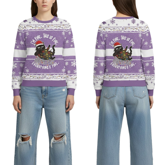 2026 Christmas Cat Im Fine Meme Ugly Sweater - Moonbestprint