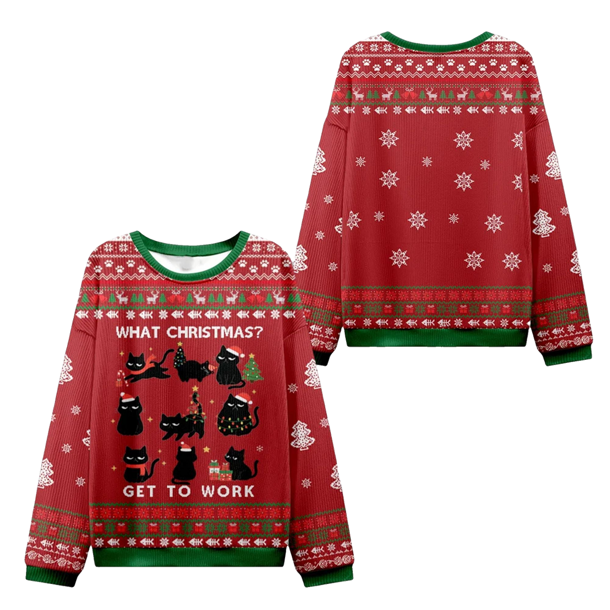 2026 Christmas Cat Get To Work Ugly Sweater - Moonbestprint