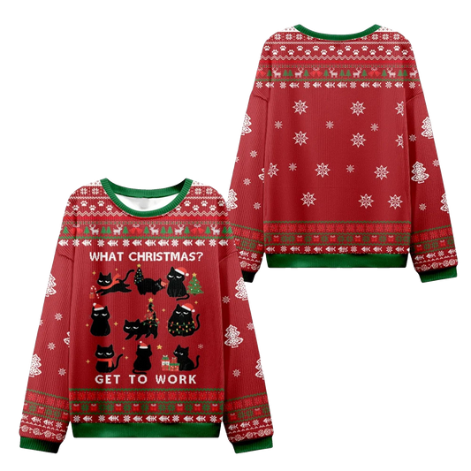 2026 Christmas Cat Get To Work Ugly Sweater - Moonbestprint