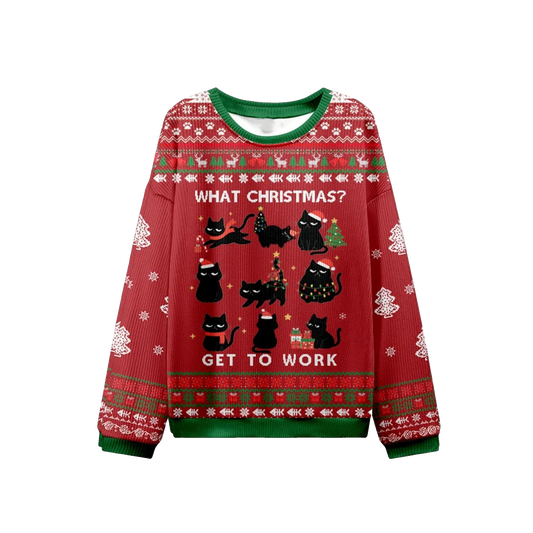 2026 Christmas Cat Get To Work Ugly Sweater - Moonbestprint