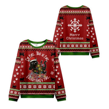2026 Christmas Cat Everything Is Fine Ugly Sweater - Moonbestprint