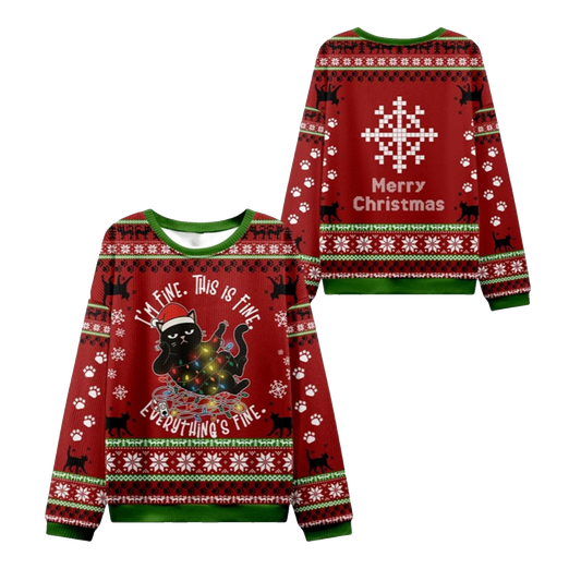2026 Christmas Cat Everything Is Fine Ugly Sweater - Moonbestprint