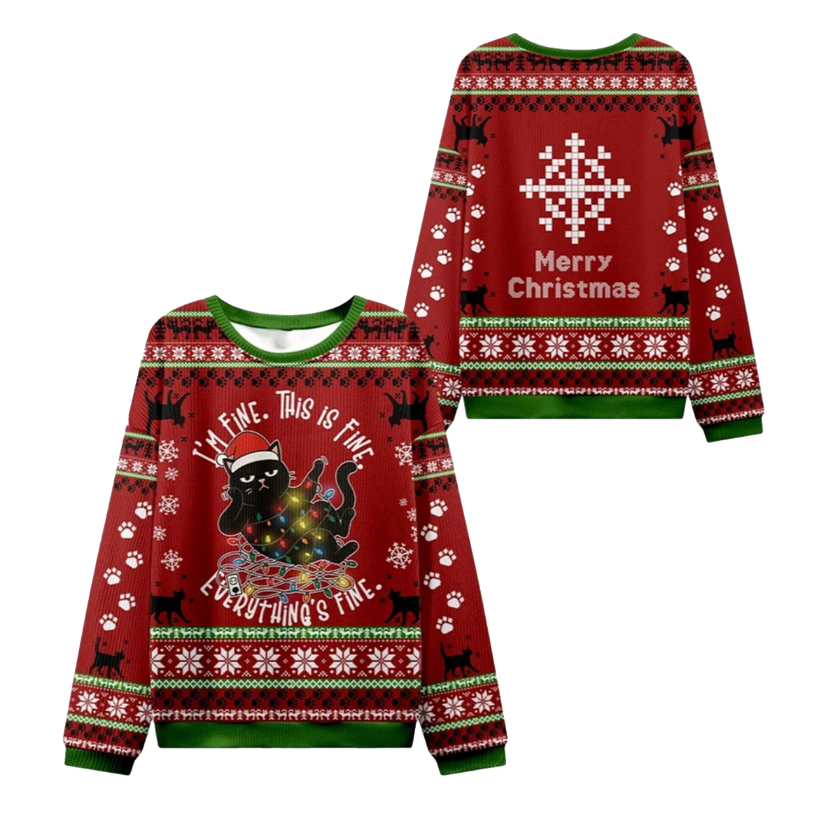 2026 Christmas Cat Everything Is Fine Ugly Sweater - Moonbestprint