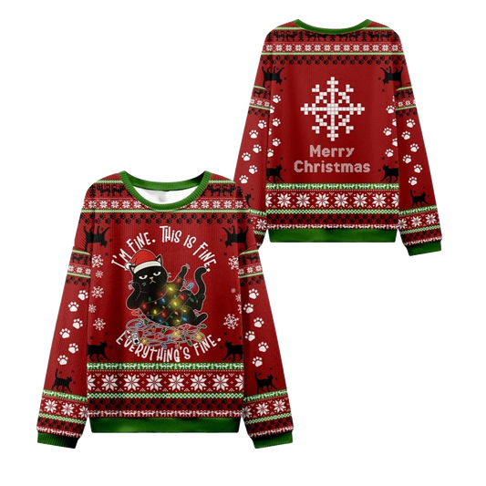 2026 Christmas Cat Everything Is Fine Ugly Sweater - Moonbestprint