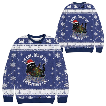 2026 Christmas Cat Everything is Fine Funny Ugly Sweater - Moonbestprint