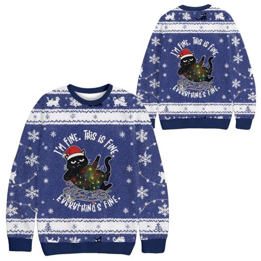 2026 Christmas Cat Everything is Fine Funny Ugly Sweater - Moonbestprint