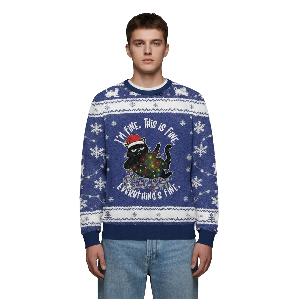 2026 Christmas Cat Everything is Fine Funny Ugly Sweater - Moonbestprint