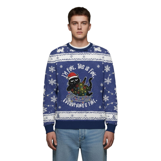 2026 Christmas Cat Everything is Fine Funny Ugly Sweater - Moonbestprint