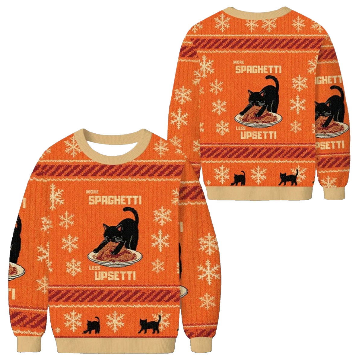 2026 Christmas Cat Eating Spaghetti Funny Ugly Sweater - Moonbestprint