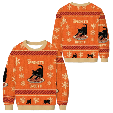 2026 Christmas Cat Eating Spaghetti Funny Ugly Sweater - Moonbestprint