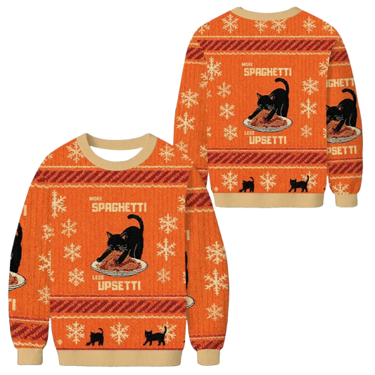 2026 Christmas Cat Eating Spaghetti Funny Ugly Sweater - Moonbestprint