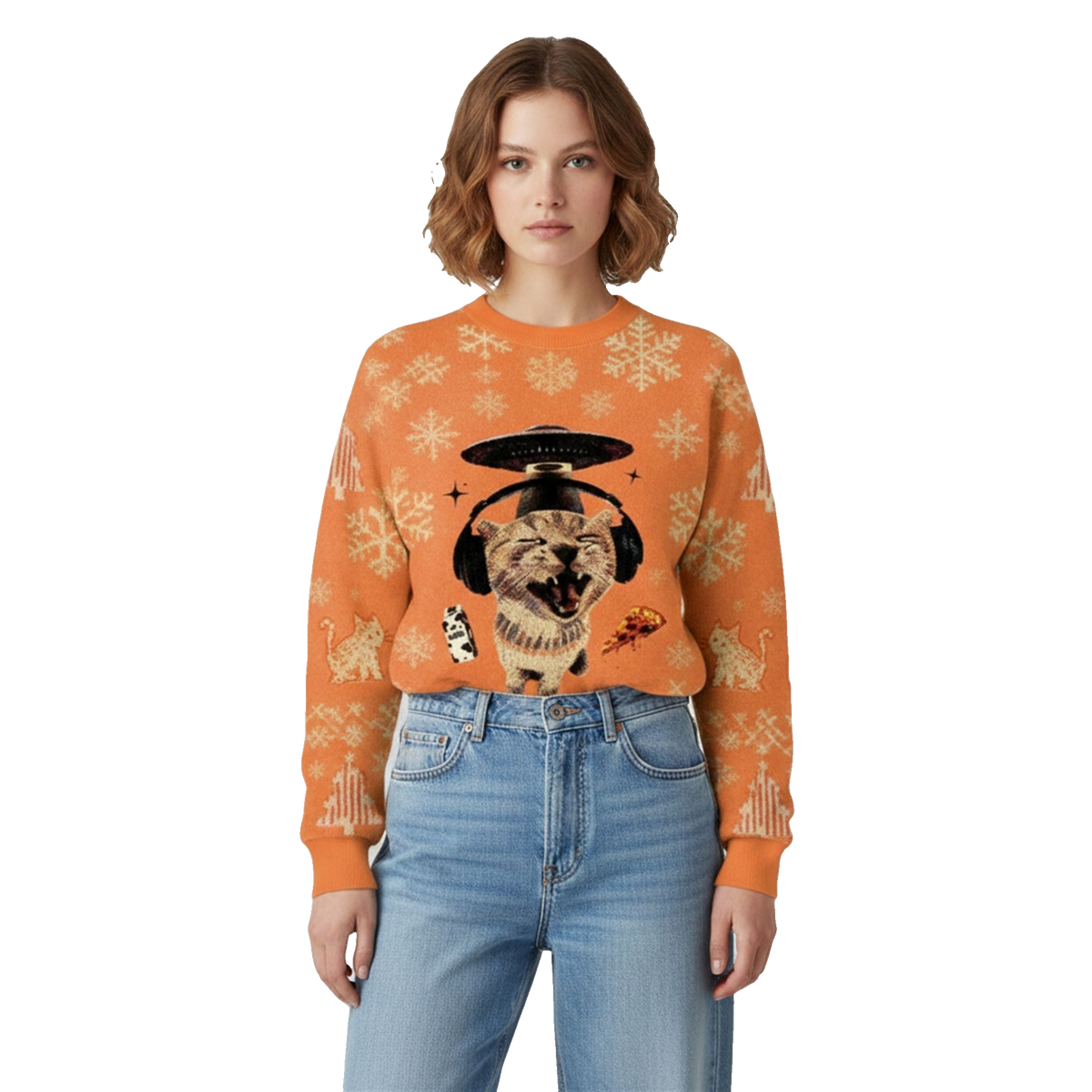 2026 Christmas Cat Eating Spaghetti Funny Ugly Sweater - Moonbestprint