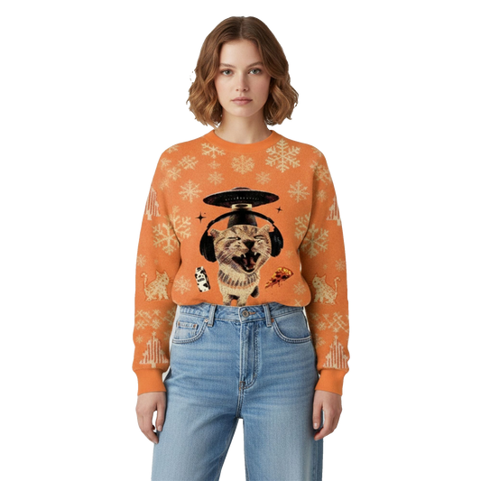 2026 Christmas Cat Eating Spaghetti Funny Ugly Sweater - Moonbestprint
