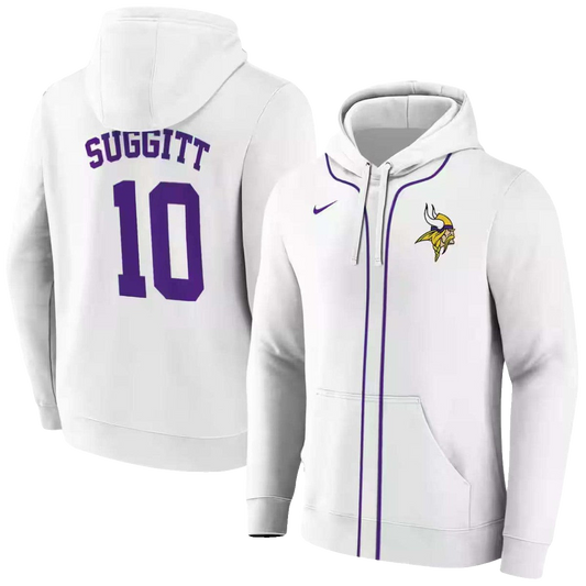 Personalized Minnesota Vikings Logo Sporty Stripe White AOP Hoodie - Moonbestprint