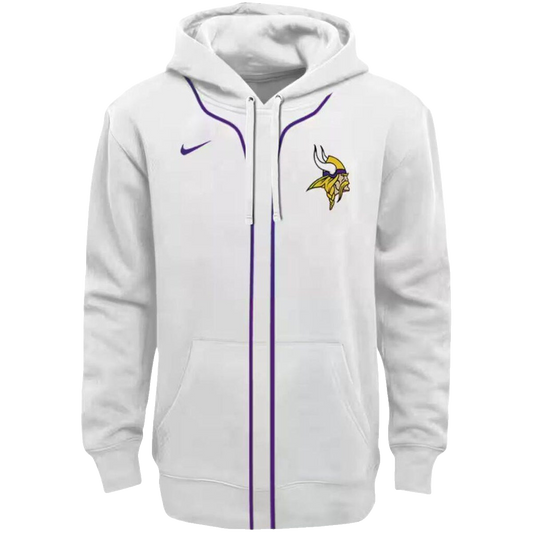 Personalized Minnesota Vikings Logo Sporty Stripe White AOP Hoodie - Moonbestprint