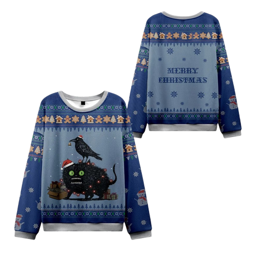 2026 Christmas Cat Crow Unite Ugly Sweater - Moonbestprint
