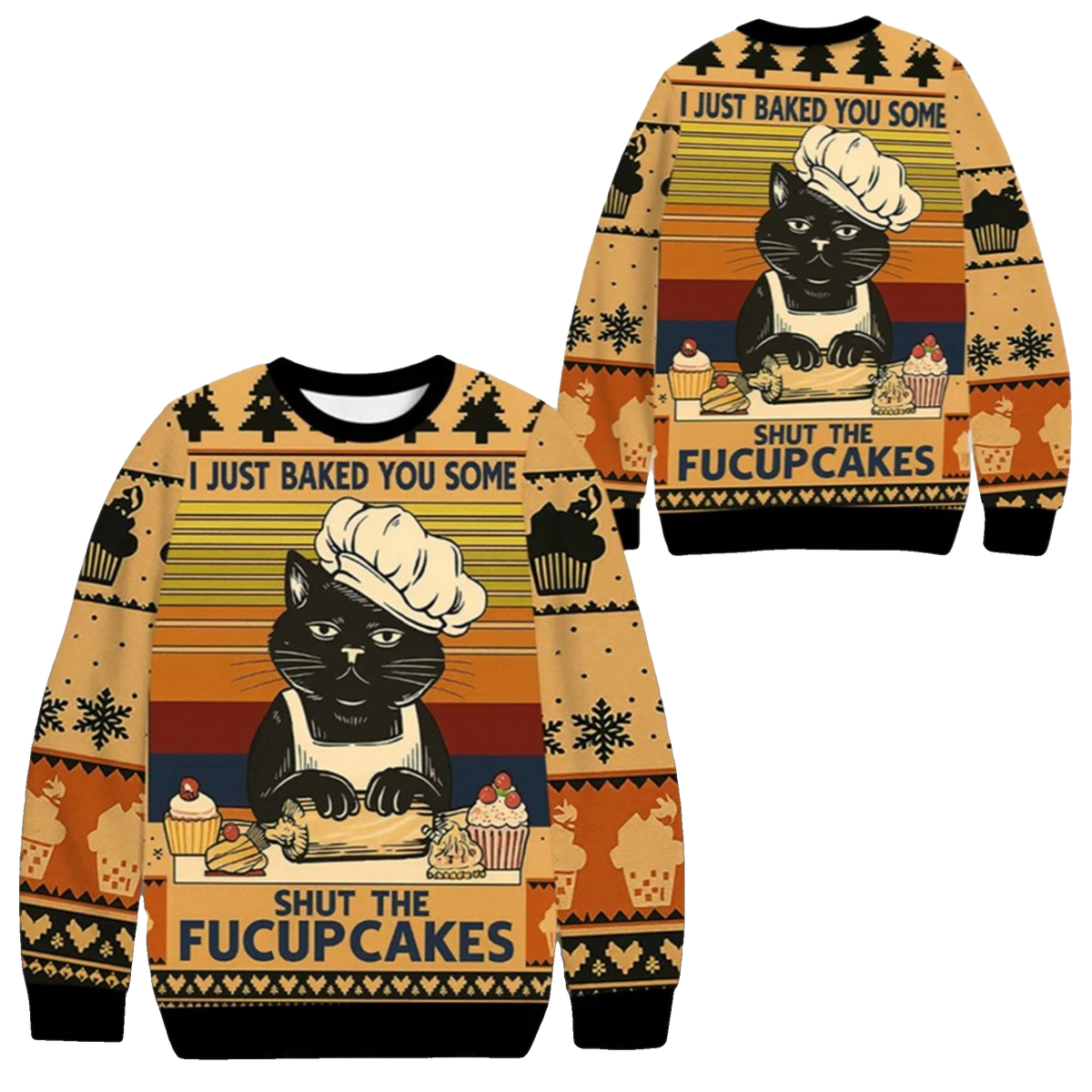 2026 Christmas Cat Baking Shut The Fucup Cakes Ugly Sweater - Moonbestprint
