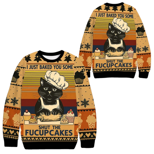 2026 Christmas Cat Baking Shut The Fucup Cakes Ugly Sweater - Moonbestprint